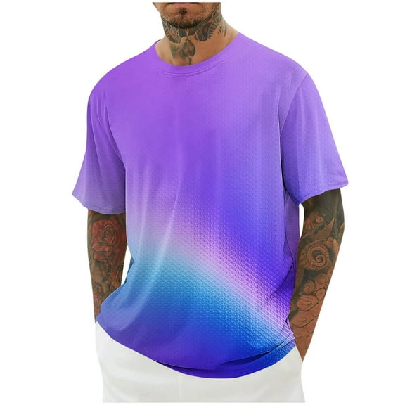 KyCheLot Plus Size Summer Tops for Men Comfy Short Sleeve Stretchy Loose Tshirt Colorful Printed Tees