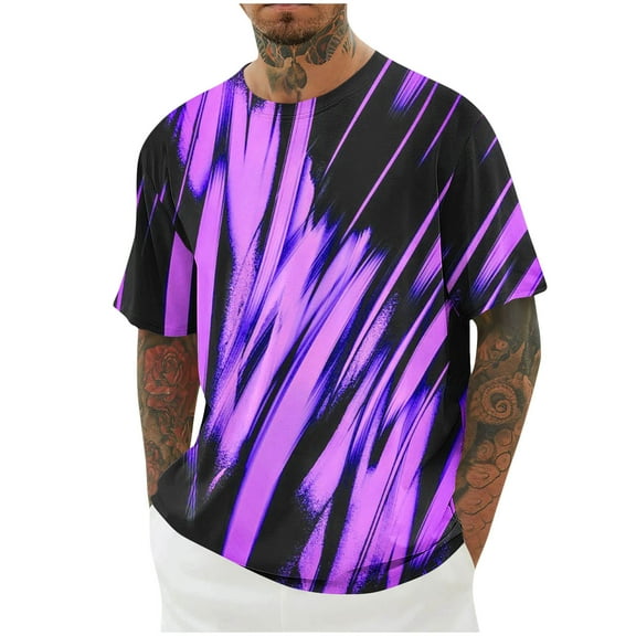 KyCheLot Plus Size Summer Tops for Men Comfy Short Sleeve Stretchy Loose Tshirt Colorful Printed Tees