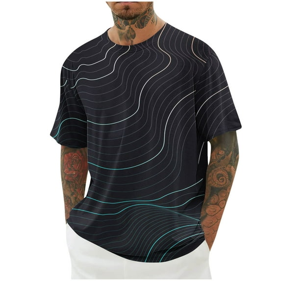 KyCheLot Plus Size Summer Tops for Men Comfy Short Sleeve Stretchy Loose Tshirt Colorful Printed Tees