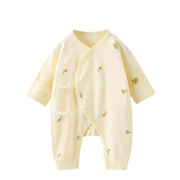 KyCheLot Rompers for Baby Boy Girl Comfy Cotton Side Tie Snap Long Sleeve Jumpsuit for 0-9 Months Newborn