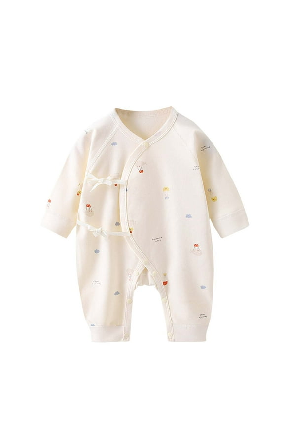Rompers for Baby Boy Girl Comfy Cotton Side Tie Snap Long Sleeve Jumpsuit for 0-9 Months Newborn
