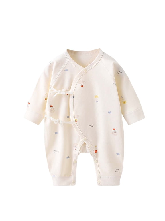 Rompers for Baby Boy Girl Comfy Cotton Side Tie Snap Long Sleeve Jumpsuit for 0-9 Months Newborn