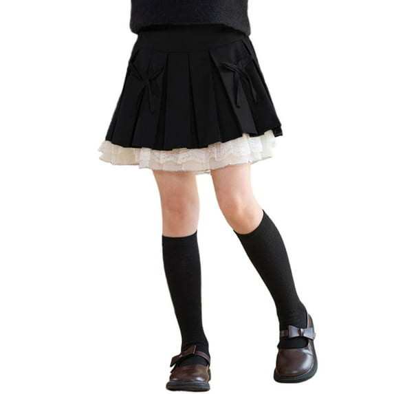 KyCheLot School Skirts for Girls Casual Layered Lace Trim with Short Lined Elastic Waist Pleated Skirts 3-14 Years