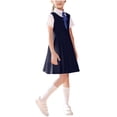 thumbnail image 1 of KyCheLot School Uniform Set for Girls Short Sleeve Blouse and Crewneck Sleeveless Dress with Bowtie Dress Set 3-15Years, 1 of 5