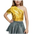 thumbnail image 1 of KyCheLot Sparkly Dance Shirts for Girl One-Shoulder Short Sleeve Cute Pullover Summer Blouse for Dancing 3-16 Years, 1 of 4
