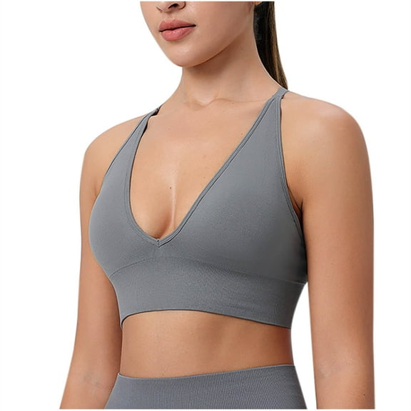 KyCheLot Sports Bras for Women Deep V Neck Bra Seamless Spaghetti Strap Padded Criss Cross Support Yoga Bras