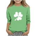 thumbnail image 1 of KyCheLot St.Patrick's Day Tops for Girl Round Neck 3/4 Sleeve Print Stretchy Breathable Blouses Tops 3-13 Years, 1 of 4