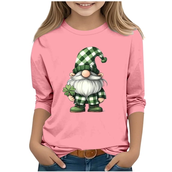 KyCheLot St Patricks Day Shirt for Girls Print 3/4 Sleeve Crewneck Stretchy Tee Shirts Tops Casual 3-13 Years