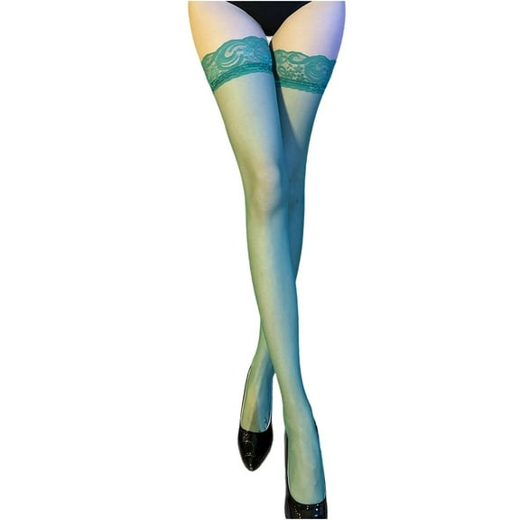 KyCheLot Stockings for Women Lightweight See Through Sheer over the Knee Lace Trim Stockings