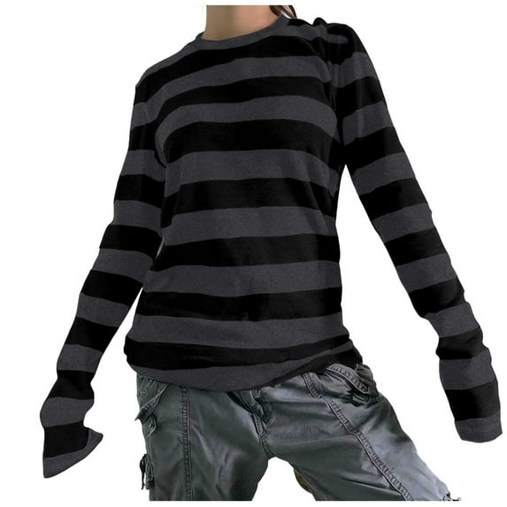 KyCheLot Striped T-Shirts for Women Soft Breathable Undershirts Stretchy Long Sleeve Blouses Going out Tops