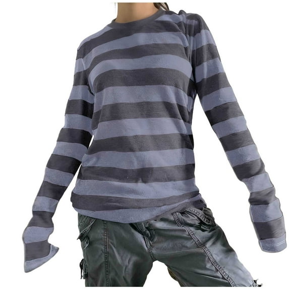 KyCheLot Striped T-Shirts for Women Soft Breathable Undershirts Stretchy Long Sleeve Blouses Going out Tops
