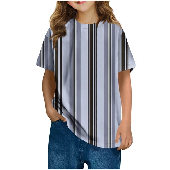 KyCheLot Striped Tops for Boys Girls Crewneck T-Shirt Short Sleeve Casual Blouse Tees Summer 3-14 Years