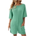 thumbnail image 1 of KyCheLot Summer Outfits for Women Rompers Knit Ribbed Short Sleeve Crewneck Tee Romper with Pockets, 1 of 7