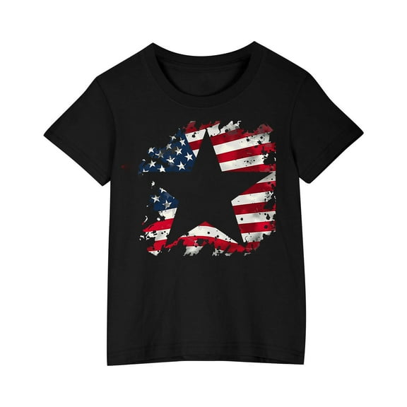 KyCheLot Summer Tee Shirts for Boys Girls Flag Print Cotton Wicking Casual Short Sleeve T-Shirts 4th of July 3-10 Years