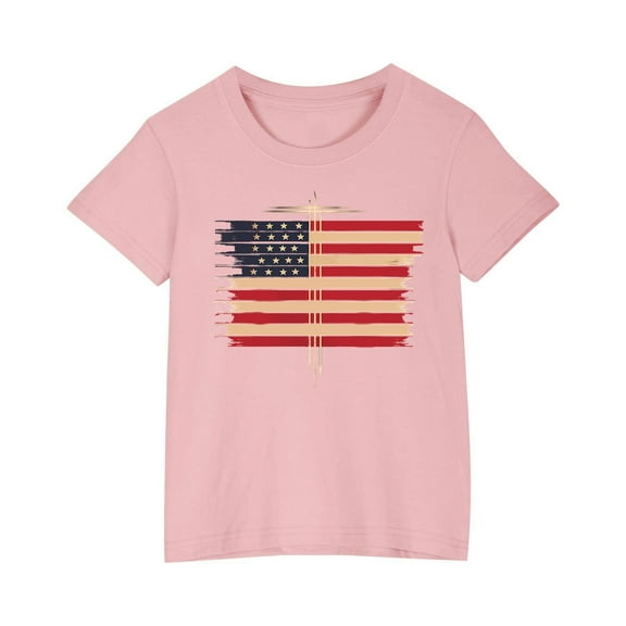 KyCheLot Summer Tee Shirts for Boys Girls Flag Print Cotton Wicking Casual Short Sleeve T-Shirts 4th of July 3-10 Years