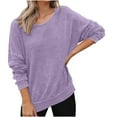 thumbnail image 1 of KyCheLot Sweatshirt for Women Hig Low Textured Long Sleeve Solid Color Crewneck Casual Pullover Tops, 1 of 7