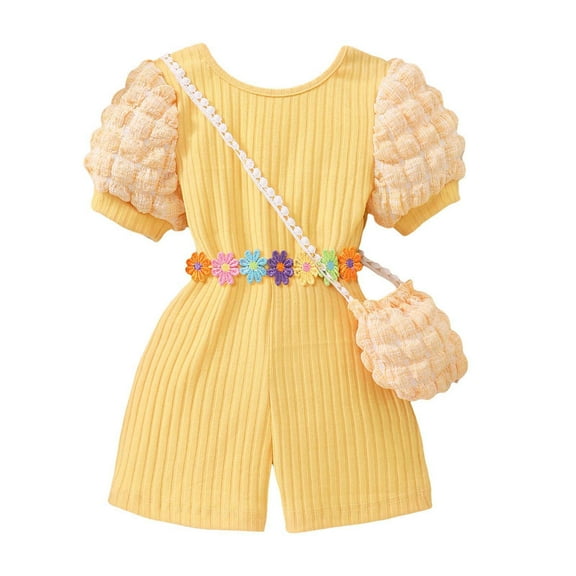 KyCheLot Toddler Baby Girls Rompers Stretchy Crewneck Short Sleeve Soft Shorts Jumpsuit 18 Months-6 Years