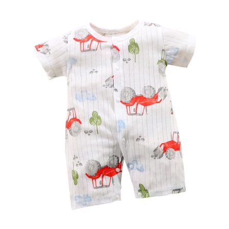 KyCheLot Toddler Boy Girls Cotton Jumpsuit Summer Short Sleeve Button up Printed Romper 0-12 Months