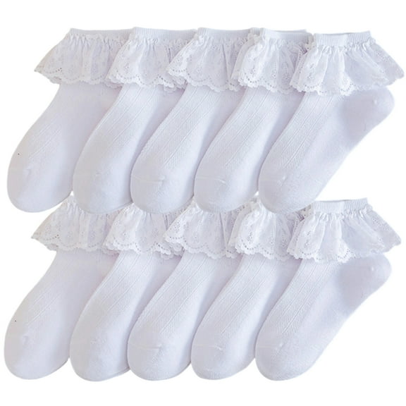 KyCheLot Toddler Kids Socks for Girls 10 Pairs Breathable Cotton Socks Cute Ruffle Trim Dress Crew Socks 3-16 Years