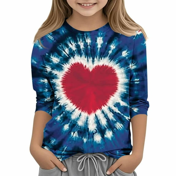 KyCheLot Valentine Shirts for Girls 3/4 Sleeve Cute Print Crewneck Casual Tee Tops School Party 3-12 Years