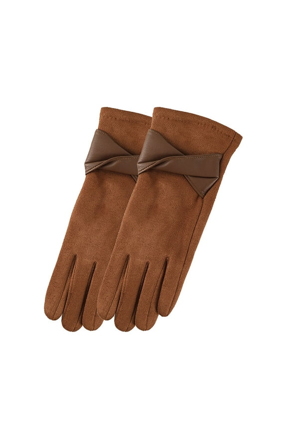 Winter Gloves for Women Solid Color Leather Patchwork Warm Touchscreen Touch Screen Glove Driving