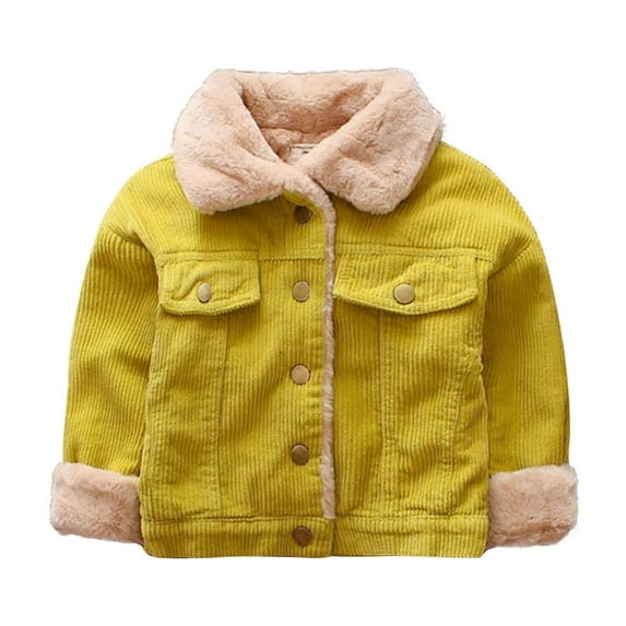 KyCheLot Winter Jacket for Baby Boys Corduroy Warm Fleece Lined Fuzzy Collar Thicken Casual Coat 3 Months-2 Years