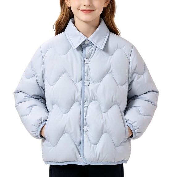 KyCheLot Winter Jacket for Girls Button Lapel Neck Long Sleeve Jackets Comfy Thermal Windproof Outerwear