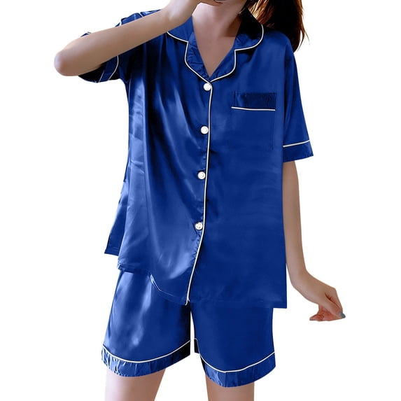 KyCheLot Women's Button down Outfits Lapel Neck Short Sleeve Sleepwear Shorts Lightweight Trendy Pajama Sets