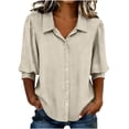 thumbnail image 1 of KyCheLot Women's Button down Shirts Fall 3/4 Sleeve Lapel Neck Solid Color Shirts Casual Comfy Business Shirts, 1 of 5