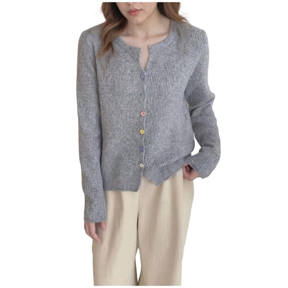 KyCheLot Women's Cardigan Sweater Solid Color Casual Button down Long Sleeve Slim Knit Outerwear