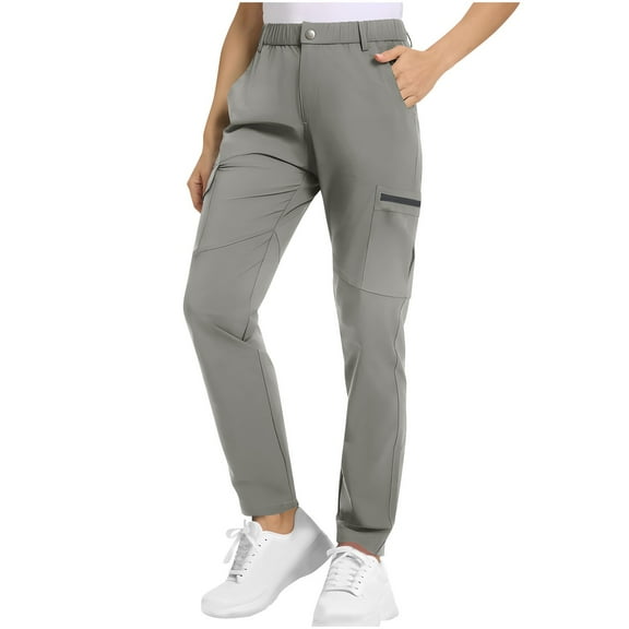 KyCheLot Women's Cargo Pants with Multi-pockets Elastic Waist Casual Straight Leg Work Pant for Ladies