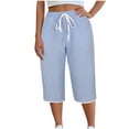 thumbnail image 1 of KyCheLot Women's Casual Capri Pants Elastic Waist Solid Color Drawstring Loose Cropped Pants with Pockets, 1 of 6