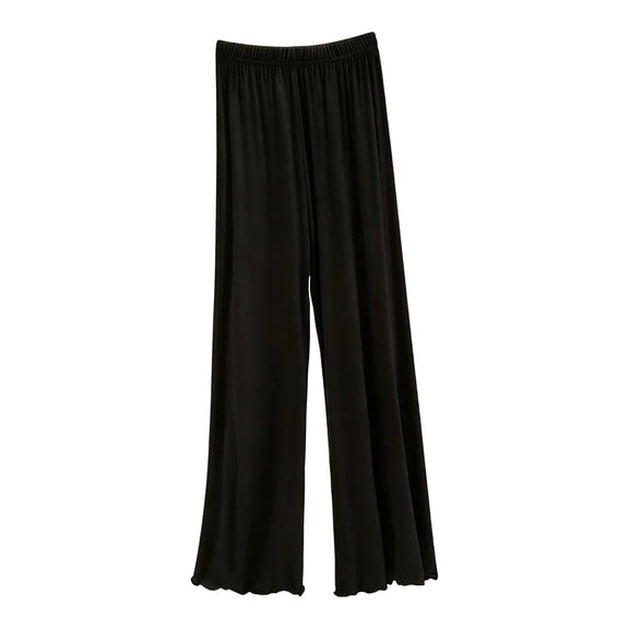 KyCheLot Women's Casual Sleep Pants Stretchy Wide Leg Solid Color Elastic Waist Pajama Thin Trousers