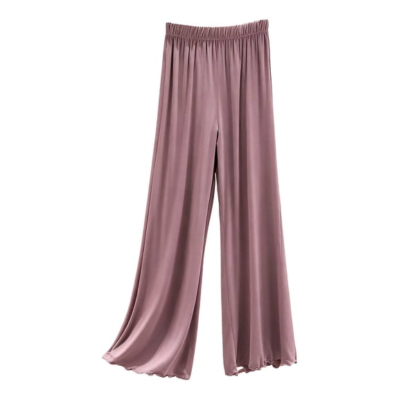 KyCheLot Women's Casual Sleep Pants Stretchy Wide Leg Solid Color Elastic Waist Pajama Thin Trousers