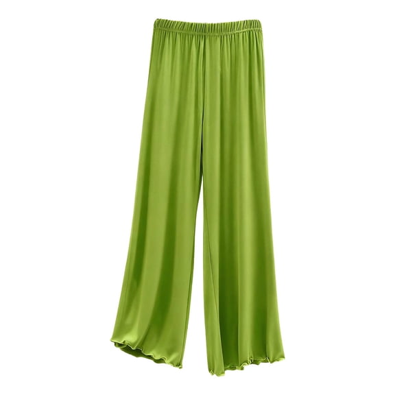 KyCheLot Women's Casual Sleep Pants Stretchy Wide Leg Solid Color Elastic Waist Pajama Thin Trousers