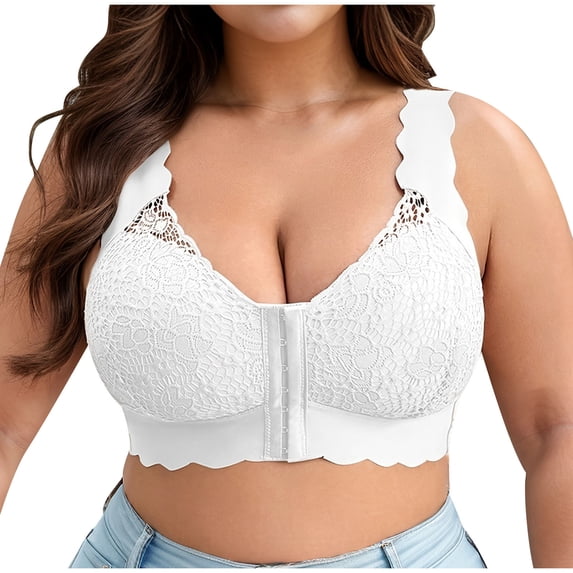 KyCheLot Women's Comfort Front Closure Bras Lace Breathable Large Size Wireless Push up Bra