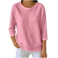 thumbnail image 1 of KyCheLot Women's Crew Neck Sweatshirt Solid Color 3/4 Length Sleeve Clothes Lightweight Vacation Sweatshirts, 1 of 6