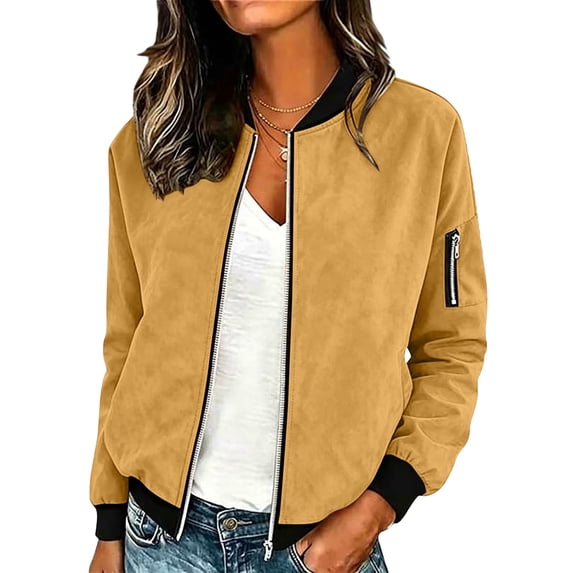 KyCheLot Women's Jackets with Zipper Long Sleeve Solid Color Work Jackets Lightweight Casual Business Officewear