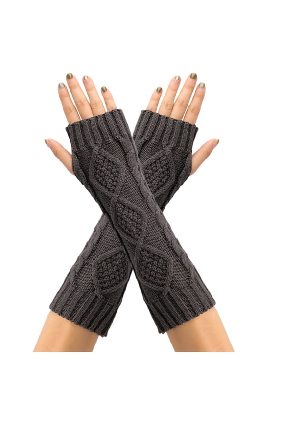 Women's Knit Arm Warmers with Thumb Hole Stretchy Solid Color Winter Fingerless Gloves