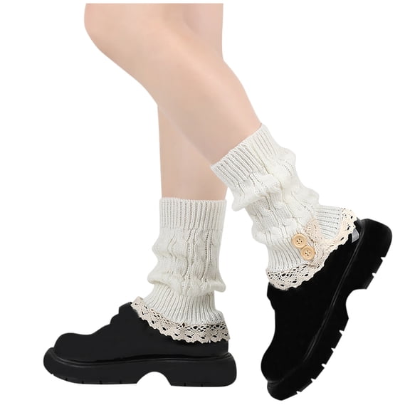 KyCheLot Women's Knit Leg Warmers Winter Lace Trim Boot Cuffs Topper Socks