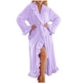 thumbnail image 1 of KyCheLot Women's Casual Robes Elegant Ruffle Soft Loose Belted V Neck Full Length Bathrobe for Ladies Winter, 1 of 6