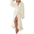 thumbnail image 1 of KyCheLot Women's Casual Robes Elegant Ruffle Soft Loose Belted V Neck Full Length Bathrobe for Ladies Winter, 1 of 7