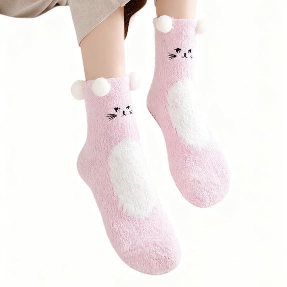 KyCheLot Women's Mid-Calf Socks Winter Color Block Fleece Floor Socks Thermal Thicken Daily Socks