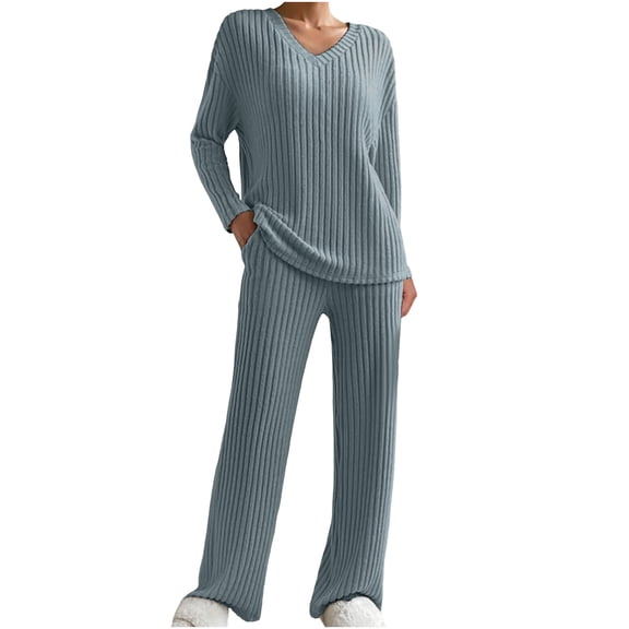KyCheLot Women's Pajama Sets Ribbed Knit Long Sleeve Comfy Soft 2 Piece Sweater Sleepwear