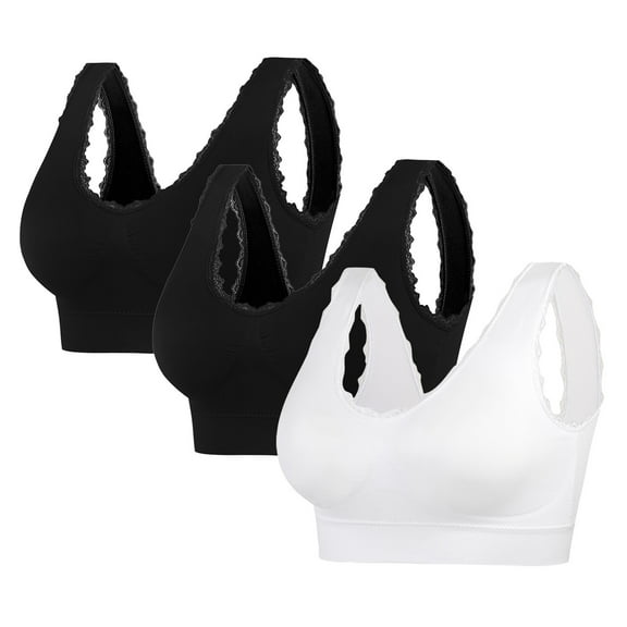 KyCheLot Women's Seamless Bra with Pads Thin Breathable Stretchy Lace Trim Wirefree Everyday Bras 3 Pack