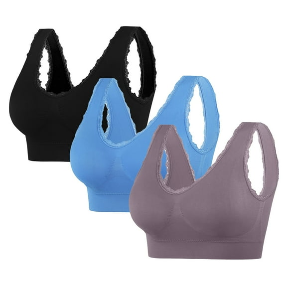 KyCheLot Women's Seamless Bra with Pads Thin Breathable Stretchy Lace Trim Wirefree Everyday Bras 3 Pack