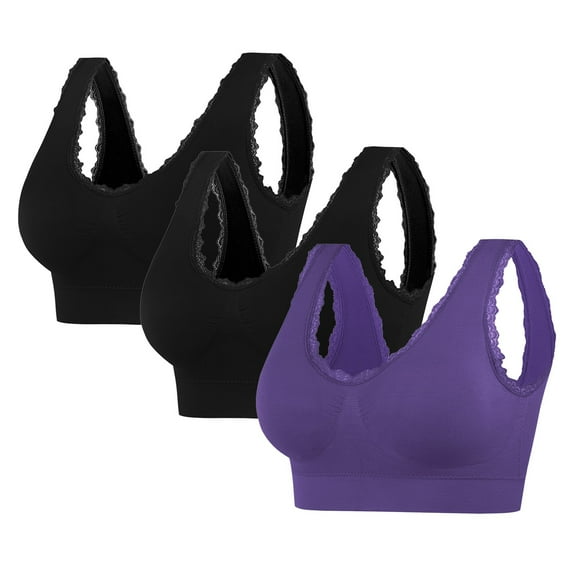 KyCheLot Women's Seamless Bra with Pads Thin Breathable Stretchy Lace Trim Wirefree Everyday Bras 3 Pack