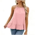 thumbnail image 1 of KyCheLot Women's Sleeveless Tops Flowy Spaghetti Strap Loose Ruffle Hem Summer Blouses Beach Vacation Cami Shirts, 1 of 7