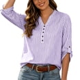 thumbnail image 1 of KyCheLot Women's Stripe Shirts Solid Color Button V Neck Rolled Half Sleeve Shirts Fashion Comfy Casual Blouses, 1 of 8