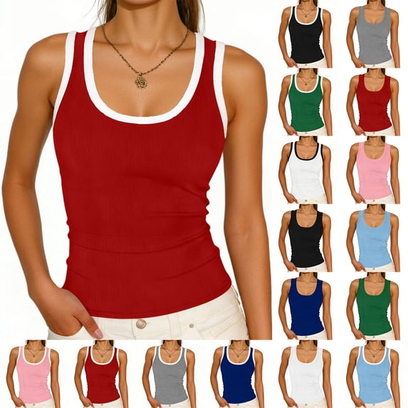 KyCheLot Tank Tops for Women Sleeveless Scoop Neck Ribbed Camisole Casual Summer Going Out Clothes